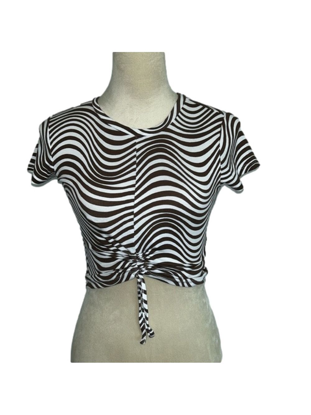 Garage: Brown and White Striped Crop Top: Size XS